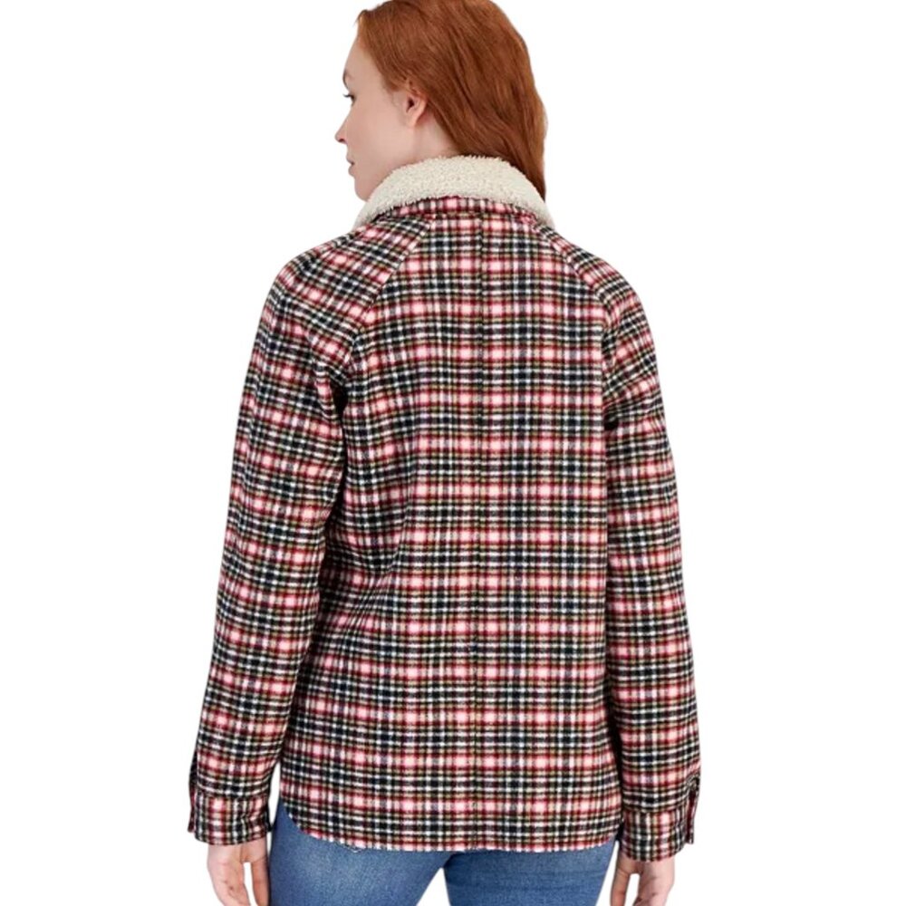 NWT Nautica Jeans Plaid Sherpa-Lined Trucker Jacket - Red/White/Black - Medium - Picture 2 of 4